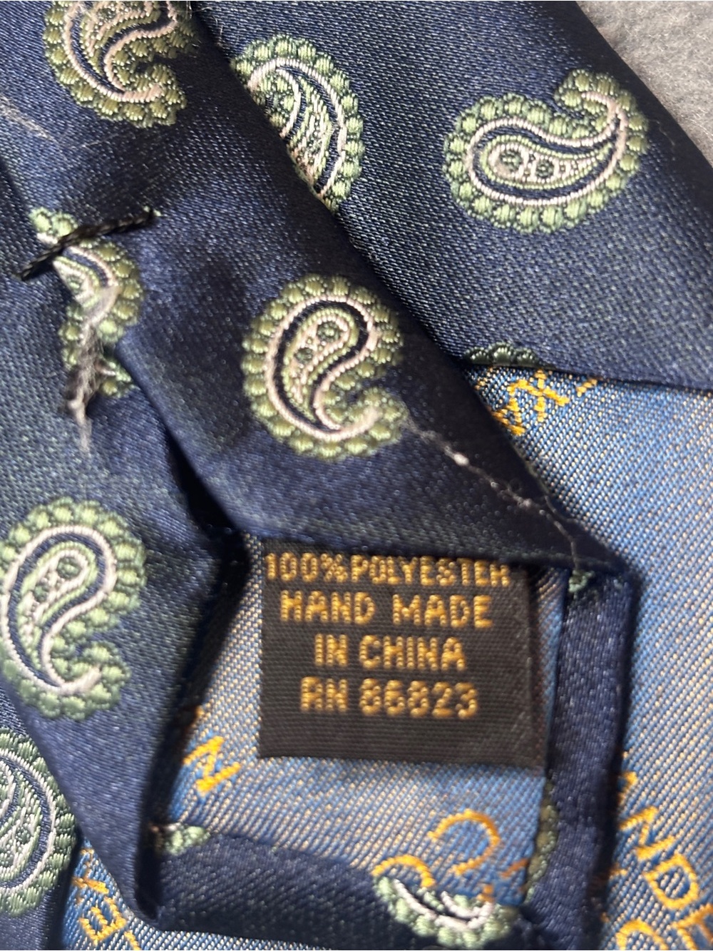 Alexander Julian Navy Silk Tie with Light Green Paisley - Picture 2 of 3